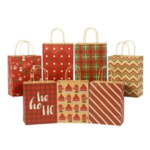 sattiyrch christmas gift bags 28 count,medium size kraft paper gift bags with handles,brown shopping bags, party bags