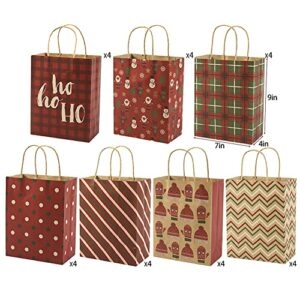 Sattiyrch Christmas Gift Bags 28 Count,Medium Size Kraft Paper Gift Bags with Handles,Brown Shopping Bags, Party Bags