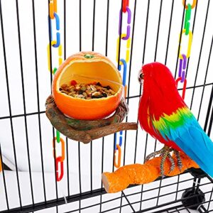 Bird Feeder Fruit Shape with Clamp Holder Cage-Pet Food & Water Bowl Parrot Food Box Cage Decoration (Orange Shape)