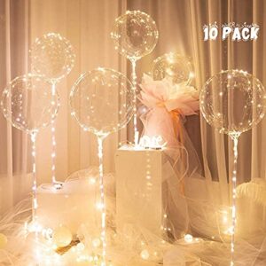 led lights up bobo balloons 20 inches, 10 pack whit stick 70 cm, led white color, decoration, party halloween christmas, birthday, wedding, bubble balloons. globos transparentes