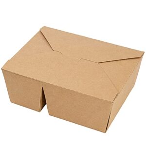 Restaurantware Bio Tek 47 oz Rectangle Kraft Paper #3 Bio Box Take Out Container - 2-Compartment - 6 1/2" x 5 1/4" x 2 1/2" - 200 count box