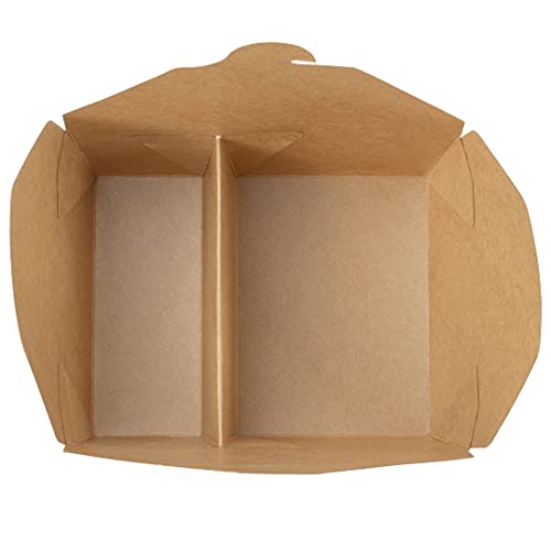 Restaurantware Bio Tek 47 oz Rectangle Kraft Paper #3 Bio Box Take Out Container - 2-Compartment - 6 1/2" x 5 1/4" x 2 1/2" - 200 count box