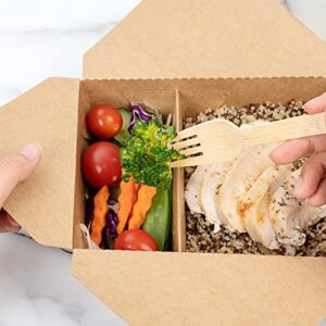 Restaurantware Bio Tek 47 oz Rectangle Kraft Paper #3 Bio Box Take Out Container - 2-Compartment - 6 1/2" x 5 1/4" x 2 1/2" - 200 count box