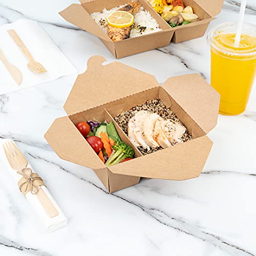 Restaurantware Bio Tek 47 oz Rectangle Kraft Paper #3 Bio Box Take Out Container - 2-Compartment - 6 1/2" x 5 1/4" x 2 1/2" - 200 count box