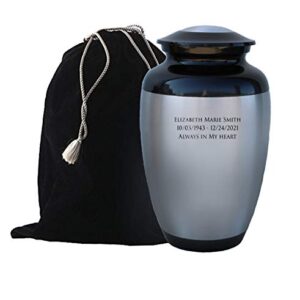 MEMORIALS 4U Classic Custom Engraved Cremation Urn - Handcrafted Urn for Human Ashes - Affordable Urn for Ashes with Velvet Bag (Silver)