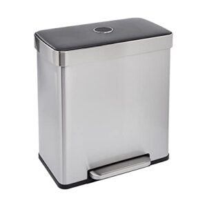 amazon basics rectangular recycling trash can with 2 compartments - 60 liter