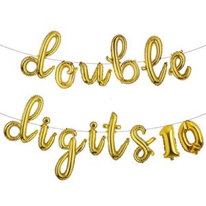 double digits 10 balloon banner birthday decorations - happy 10th birthday party decorations supplies - multicolor double digits ten years old birthday decorations (l double digits 10 gold)