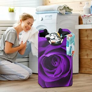 WELLDAY Laundry Hamper with Handle Purple Rose Laundry Baskets Foldable Dirty Clothes Basket Large Storage Laundry Organizer