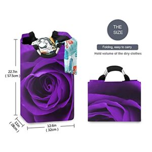 WELLDAY Laundry Hamper with Handle Purple Rose Laundry Baskets Foldable Dirty Clothes Basket Large Storage Laundry Organizer