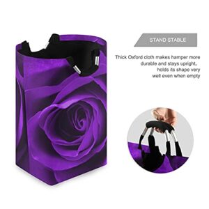 WELLDAY Laundry Hamper with Handle Purple Rose Laundry Baskets Foldable Dirty Clothes Basket Large Storage Laundry Organizer