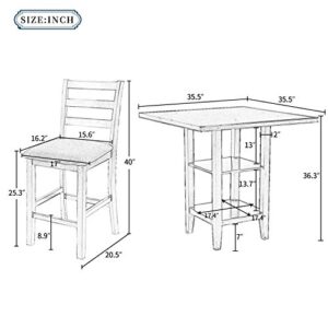 Life In Color 5 Piece Dining Table Set Wood Counter Height Dining Set Square Kitchen Table with 2-Tier Storage Shelving and 4 Padded Chairs (Gray)