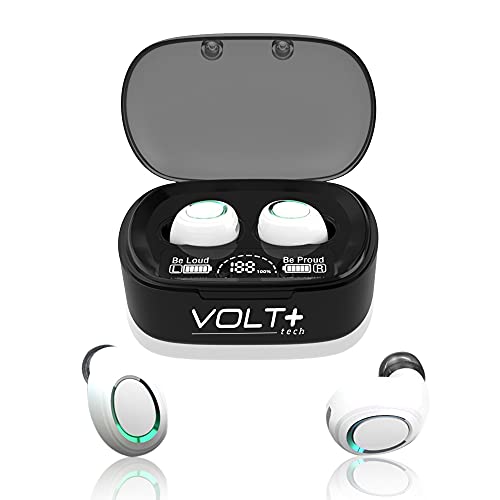 VOLT PLUS TECH Wireless V5.1 PRO Earbuds Compatible with ZTE Vital IPX3 Bluetooth Touch Waterproof/Sweatproof/Noise Reduction with Mic (White)