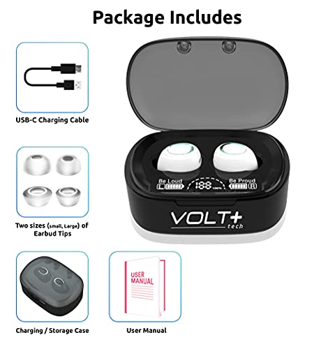 VOLT PLUS TECH Wireless V5.1 PRO Earbuds Compatible with ZTE Vital IPX3 Bluetooth Touch Waterproof/Sweatproof/Noise Reduction with Mic (White)