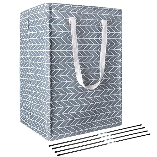 Gwane 96L Collapsible Laundry Basket with 4 Detachable Brackets, Thick Waterproof Lining, Large Square Laundry Hamper for Bathroom, Bedroom, Clothing, Toy Storage(Gray Fishbone)