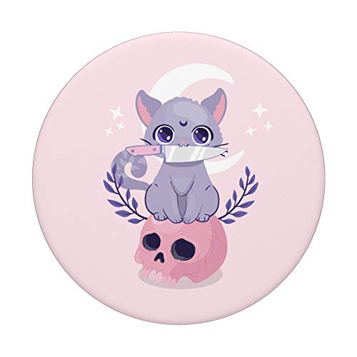 Cute Kawaii Neko Cat Knife Anime Moon Skull Pink Pastel Goth PopSockets PopGrip: Swappable Grip for Phones & Tablets