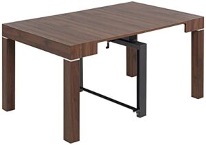 55 downing street warhol modern distressed walnut wood rectangular dining table 59 1/4" x 35 1/2" brown 2-leaf extension for spaces living room bedroom bedside dining room entryway house office