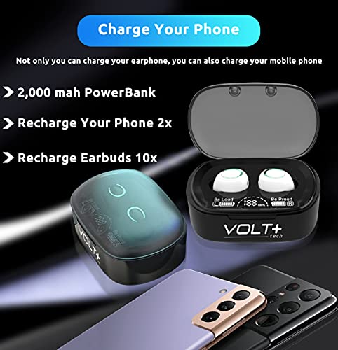 VOLT PLUS TECH Wireless V5.1 PRO Earbuds Compatible with Fly IQ4516 IPX3 Bluetooth Touch Waterproof/Sweatproof/Noise Reduction with Mic (White)