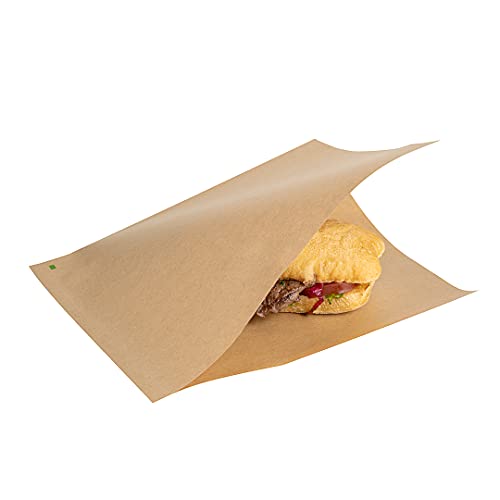 Bag Tek Kraft Paper Large Double Open Bag - Greaseproof - 10" x 9" - 100 count box - Restaurantware