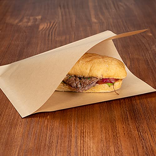 Bag Tek Kraft Paper Large Double Open Bag - Greaseproof - 10" x 9" - 100 count box - Restaurantware