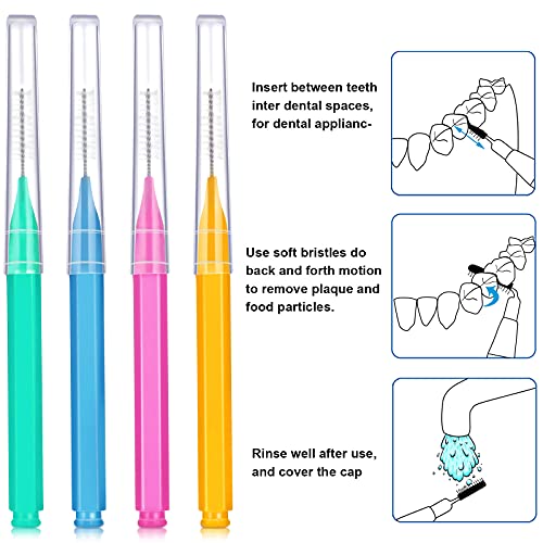 Patelai 50 Pieces Braces Brush for Cleaner Interdental Brush Toothpick Dental Tooth Flossing Head Oral Dental Hygiene Flosser Toothpick Cleaners Tooth Cleaning Tool (Green, Blue, Pink, Orange)