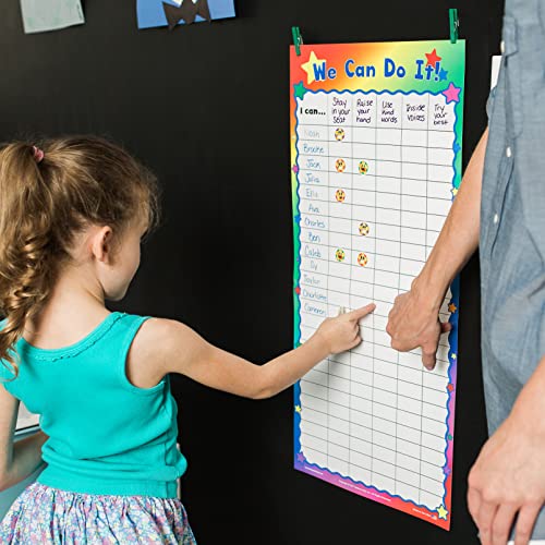 Kenson Kids We Can Do It! Customizable Dry Erase Incentive Chart (14 1/2"x 30") with Cling Reward Smiley Face Stars - Home, School, Preschool Classroom by Makers of The I Can Do It! Reward Chart