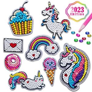 innofans diy stickers for kids - craft gifts for mom, unicorn big gem diamond painting kit with 27 cute water bottle stickers & 3 keychains, kids crafts, unicorn toys, crafts for girls age 4-8, 8-12