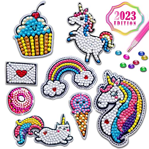 Innofans DIY Stickers for Kids - Craft Gifts for Mom, Unicorn Big Gem Diamond Painting Kit with 27 Cute Water Bottle Stickers & 3 Keychains, Kids Crafts, Unicorn Toys, Crafts for Girls Age 4-8, 8-12