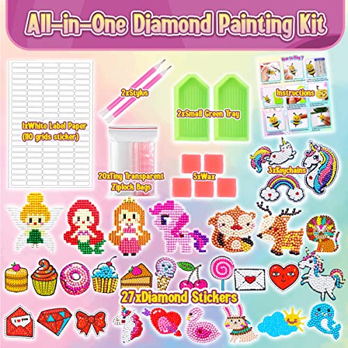 Innofans DIY Stickers for Kids - Craft Gifts for Mom, Unicorn Big Gem Diamond Painting Kit with 27 Cute Water Bottle Stickers & 3 Keychains, Kids Crafts, Unicorn Toys, Crafts for Girls Age 4-8, 8-12