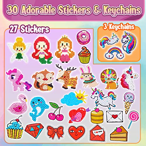 Innofans DIY Stickers for Kids - Craft Gifts for Mom, Unicorn Big Gem Diamond Painting Kit with 27 Cute Water Bottle Stickers & 3 Keychains, Kids Crafts, Unicorn Toys, Crafts for Girls Age 4-8, 8-12