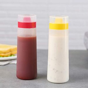 kakamono 2-pack porous squeeze bottles,leak proof refillable condiment container for kitchen use,salad dressings,top dispensers for ketchup mustard mayo hot sauces olive oil(10 oz)