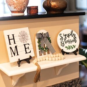 LIBWYS 6 Pcs Farmhouse Decors for Tiered Tray Farmhouse Home Decor Tiered Tray Decor Items Mini Signs Simply Blessed Home Windmill Wooden Beads Garland Rustic Kitchen Decor