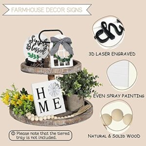 LIBWYS 6 Pcs Farmhouse Decors for Tiered Tray Farmhouse Home Decor Tiered Tray Decor Items Mini Signs Simply Blessed Home Windmill Wooden Beads Garland Rustic Kitchen Decor
