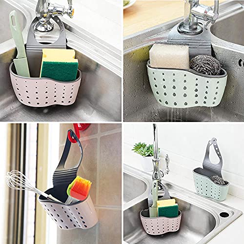TANYIONE Kitchen Sink Shelf,Ajustable Strap Faucet Caddy with Drain Holes for Drying,Hanging Silicone Storage Holder for Sponge,Brush,Soap and Towel(2 Pack)