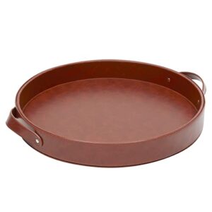 Juvale Faux Leather Round Serving Tray with Handles for Coffee Table and Ottoman (Brown, 14.5 x 2 In)