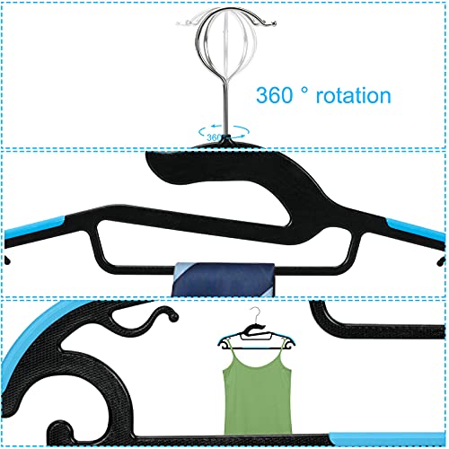 Tinfol 30PC Plastic Hangers Space Saving Clothes Hangers, Dry Wet Hangers with Blue Non-Slip Pads Clothes - Suit Hangers Heavy Duty Coat Hanger Perfect for Cloth,Underwear, Pants, Shirts and Sweaters