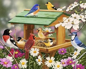spring feast birds panel with daisy and dogwood cotton fabric al4207 size 36 x 44 inches