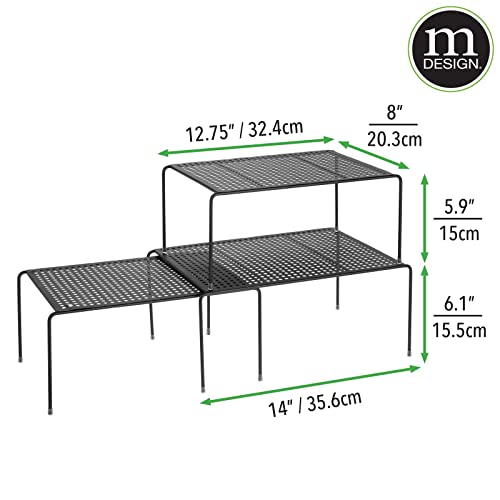 mDesign Modern Adjustable Metal Closet, Cabinet, Countertop Organizer Storage Shelves for Bedrooms, Bathrooms, Entryways, Hallways - Expandable, Durable Steel, Non-Skid Feet - 3 Pack - Black