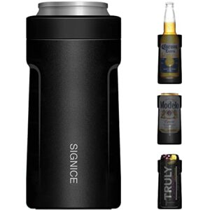 3-in-1 insulated can cooler - signice double walled vacuum insulator stainless steel slim can cooler for 12 oz skinny tall can/standard regular can/beer bottle (matte black)
