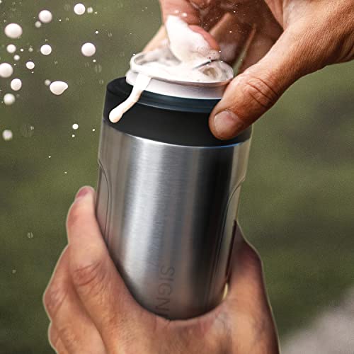 3-IN-1 Insulated Can Cooler - Signice Double Walled Vacuum Insulator Stainless Steel Slim Can Cooler for 12 Oz Skinny Tall Can/Standard Regular Can/Beer Bottle (Matte Black)