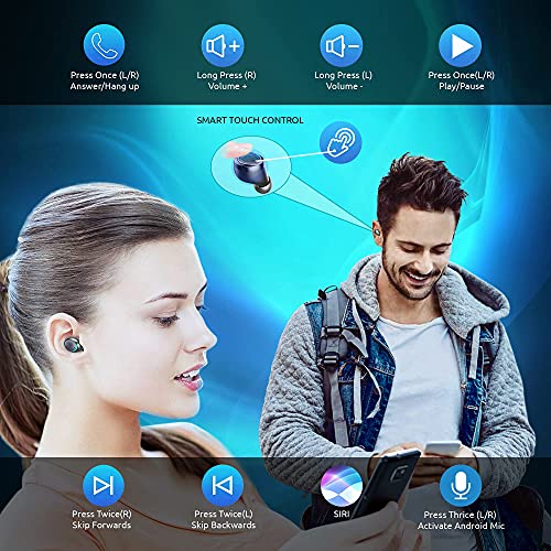 VOLT PLUS TECH Wireless V5.1 PRO Earbuds Compatible with HTC Desire 612 IPX3 Bluetooth Touch Waterproof/Sweatproof/Noise Reduction with Mic (Black)