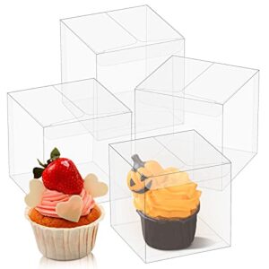 oomcu 50 pack clear plastic favor boxes,transparent macaron cupcake chocolate candy soap gift single individual packaging boxes for christmas valentine wedding party baby shower display(3" x 3" x 3")