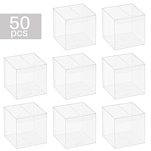 Oomcu 50 Pack Clear Plastic Favor Boxes,Transparent Macaron Cupcake Chocolate Candy Soap Gift Single Individual Packaging Boxes for Christmas Valentine Wedding Party Baby Shower Display(3" x 3" x 3")