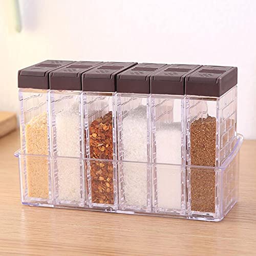 6 Case Spice Shaker Jars, Salt Spices Condiment Container Case Seasoning Shaker Box Condiment Set, Transparent Condiment Jar Storage Container Storage Bottle Box Set