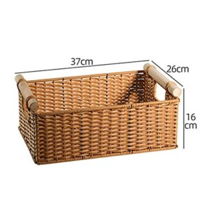 UXZDX Imitated Rattan Storage Basket, Simple Wooden Handle Living Room Finishing Basket, Snack Basket Sundries Storage Basket