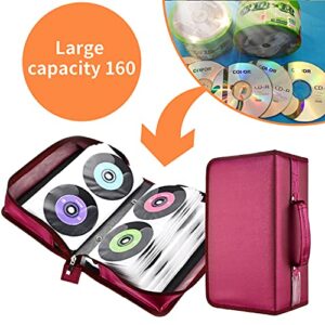 UENTIP CD Case, 160 Capacity Nylon CD/DVD Case CD Booklet Binder VCD Wallets Storage Organizer CD Wallets Storage Organizer for Car Home Travel (Red)