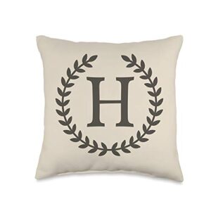 northwind home decor & living room designs letter h monogram laurel wreath rustic initial throw pillow, 16x16, multicolor