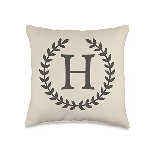 Northwind Home Decor & Living Room Designs Letter H Monogram Laurel Wreath Rustic Initial Throw Pillow, 16x16, Multicolor