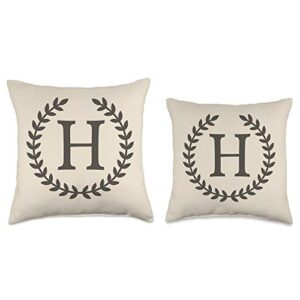 Northwind Home Decor & Living Room Designs Letter H Monogram Laurel Wreath Rustic Initial Throw Pillow, 16x16, Multicolor