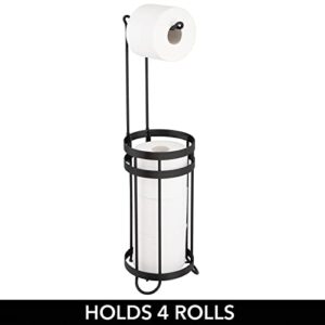 mDesign Metal Free Standing Toilet Paper Holder Stand and Dispenser, with Storage for 3 Spare Rolls - for Bathrooms/Powder Rooms - Holds Mega Rolls - Matte Black