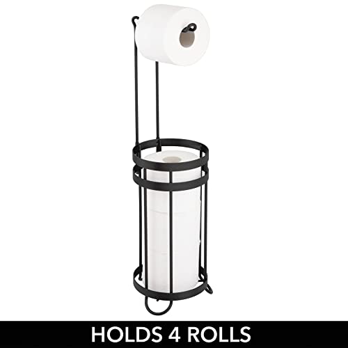 mDesign Metal Free Standing Toilet Paper Holder Stand and Dispenser, with Storage for 3 Spare Rolls - for Bathrooms/Powder Rooms - Holds Mega Rolls - Matte Black